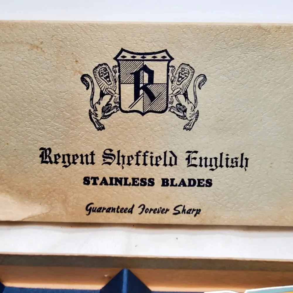 Vtg Regent Sheffield English Stainless 4 Piece Steak Knife Set in Storage Tray